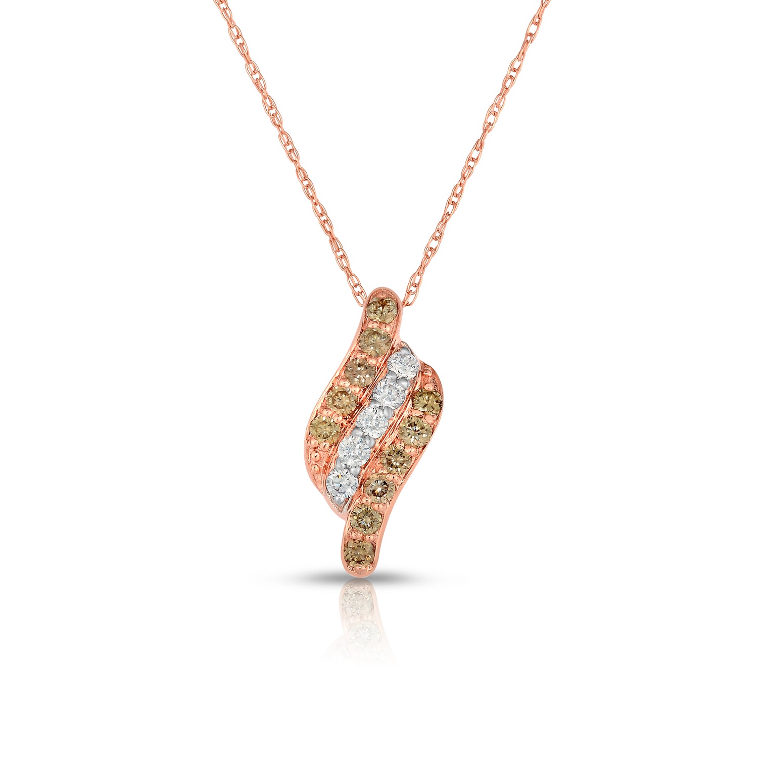 Sabel Collection 14K Rose Gold Round Fancy and White Diamond Three Row Pendant